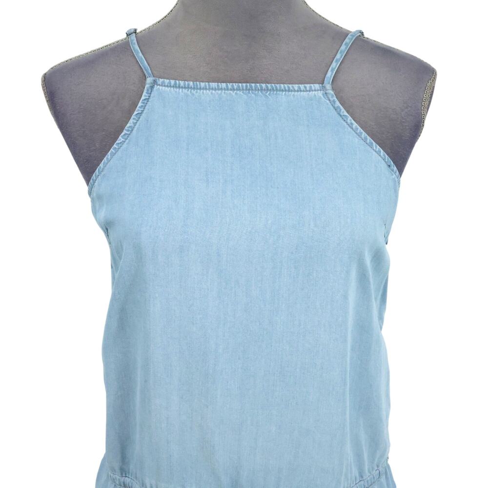 Paige Dress Womens Small Blue Chambray Short Spaghetti Straps Side Zip Pockets - Picture 7 of 14